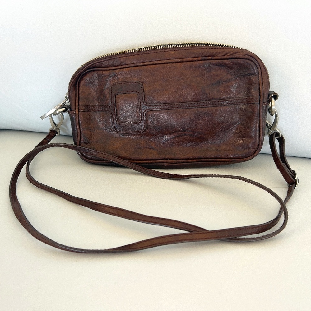 ANGELA ADAMS DISTRESSED BROWN LEATHER CROSSBODY